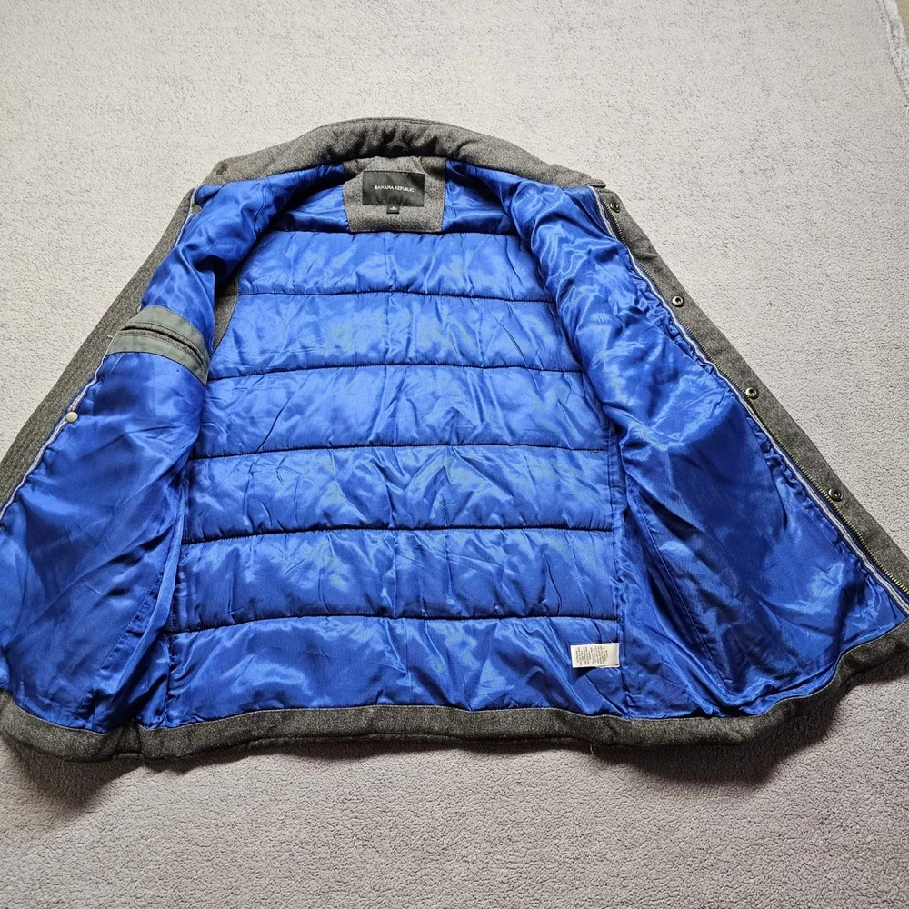 Banana Republic Puffer Vest Mens Small Gray Wool‎ Blend Lined Snap Inside Zip